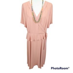 Gibson & Lattimore Women's dusty  pink wrap V neck midi dress sz L